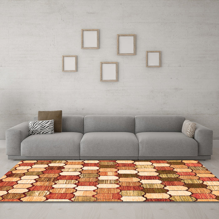 Machine Washable Abstract Orange Modern Area Rugs in a Living Room, wshabs385org