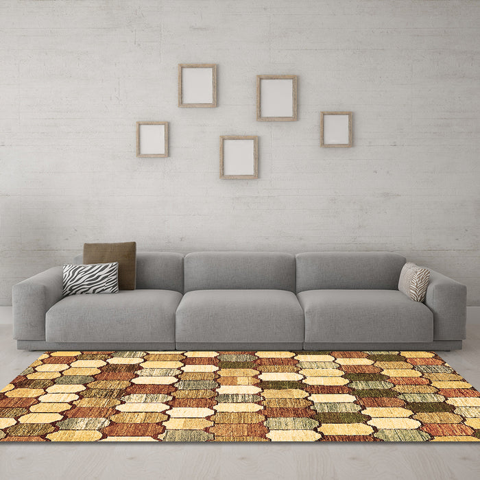 Machine Washable Abstract Brown Modern Rug in a Living Room,, wshabs385brn