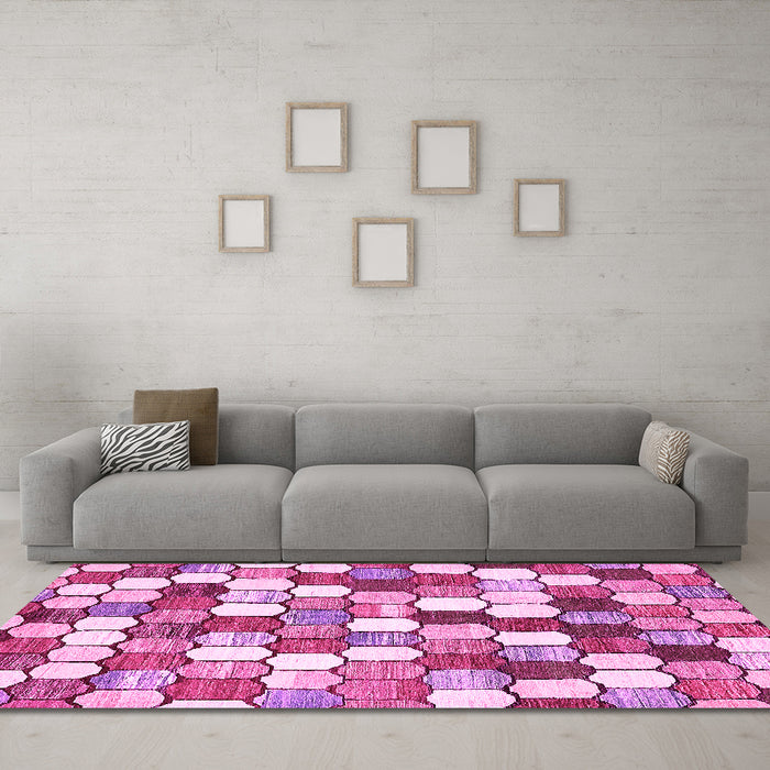 Machine Washable Abstract Pink Modern Rug in a Living Room, wshabs385pnk