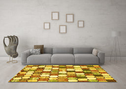 Machine Washable Abstract Yellow Modern Rug in a Living Room, wshabs385yw