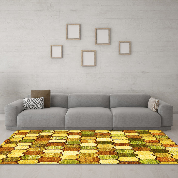 Machine Washable Abstract Yellow Modern Rug in a Living Room, wshabs385yw