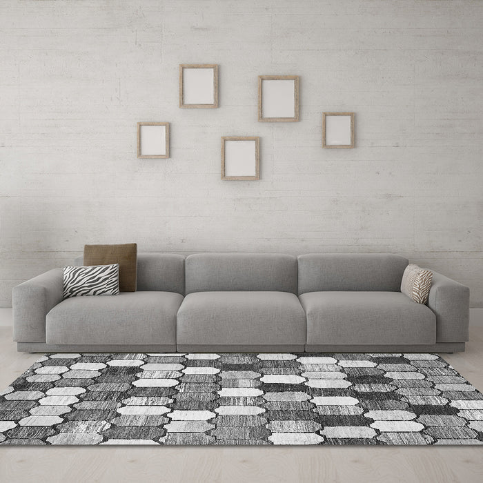 Machine Washable Abstract Gray Modern Rug in a Living Room,, wshabs385gry