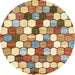 Round Abstract Brown Gold Modern Rug, abs385