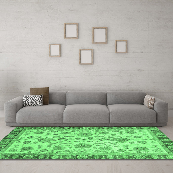 Machine Washable Abstract Emerald Green Modern Area Rugs in a Living Room,, wshabs3860emgrn