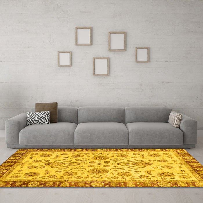 Machine Washable Abstract Yellow Modern Rug in a Living Room, wshabs3860yw