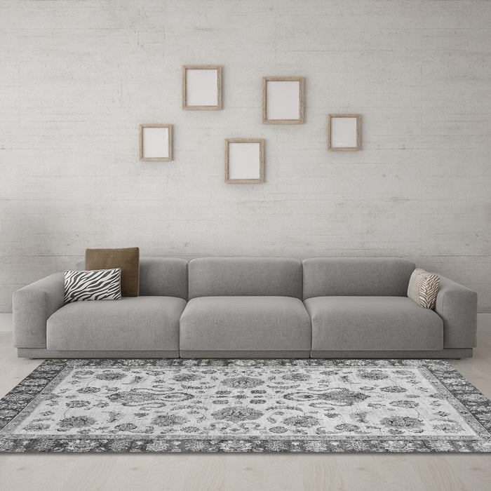 Machine Washable Abstract Gray Modern Rug in a Living Room,, wshabs3860gry