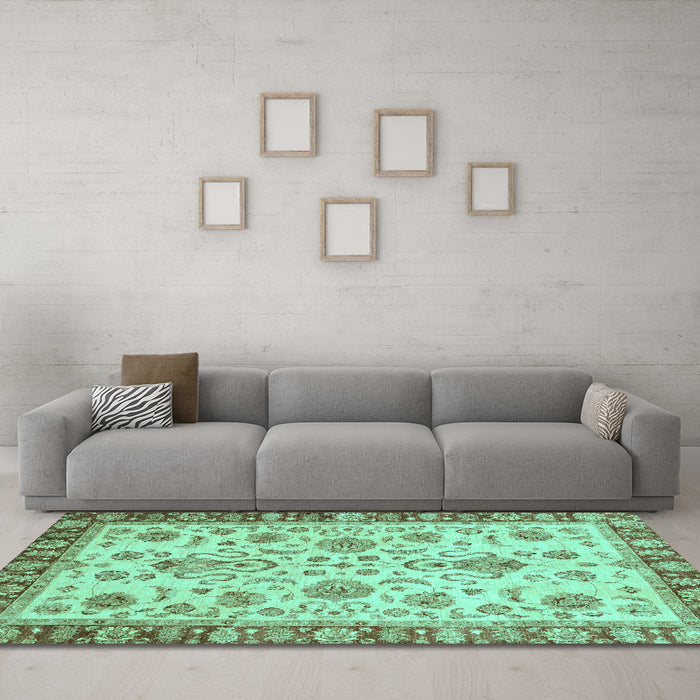 Machine Washable Abstract Turquoise Modern Area Rugs in a Living Room,, wshabs3860turq