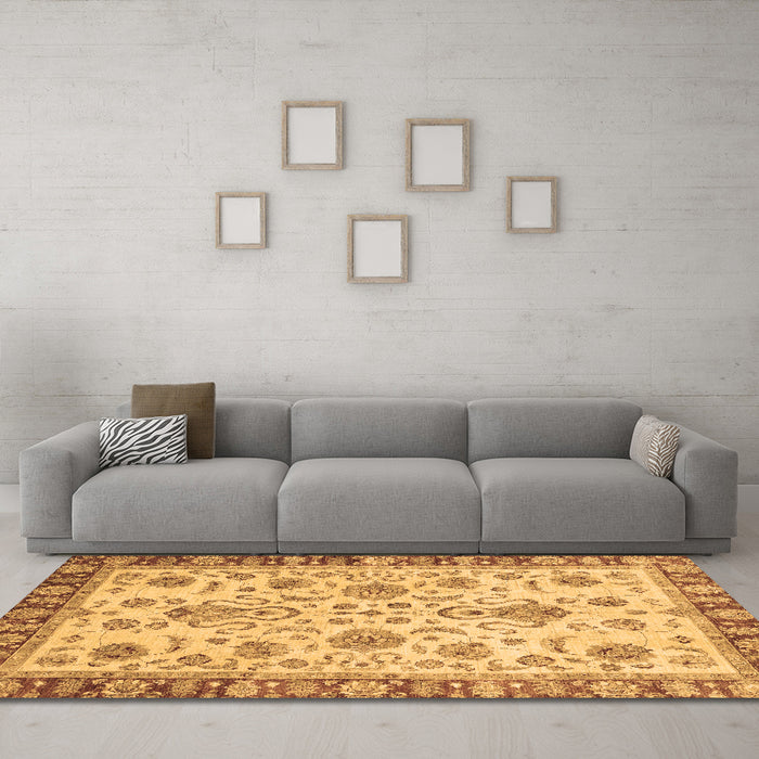 Machine Washable Abstract Brown Modern Rug in a Living Room,, wshabs3860brn
