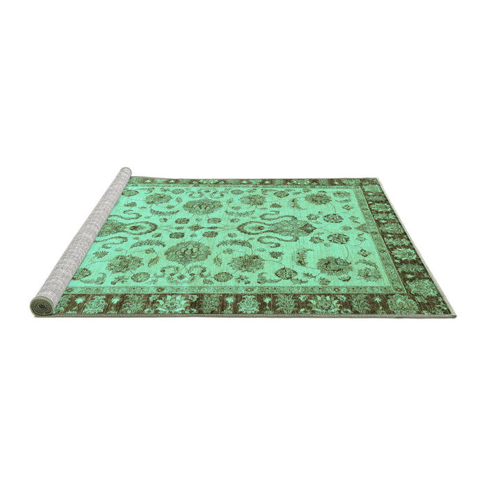 Sideview of Machine Washable Abstract Turquoise Modern Area Rugs, wshabs3860turq