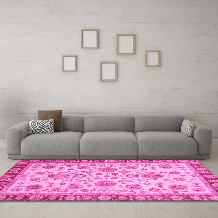 Machine Washable Abstract Pink Modern Rug in a Living Room, wshabs3860pnk