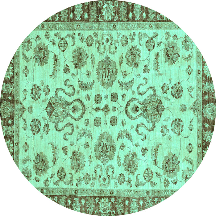 Round Machine Washable Abstract Turquoise Modern Area Rugs, wshabs3860turq