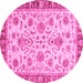 Round Machine Washable Abstract Pink Modern Rug, wshabs3860pnk