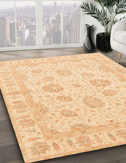 Abstract Brown Gold Oriental Rug in Family Room, abs3861