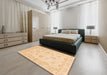 Abstract Brown Gold Oriental Rug in a Bedroom, abs3861