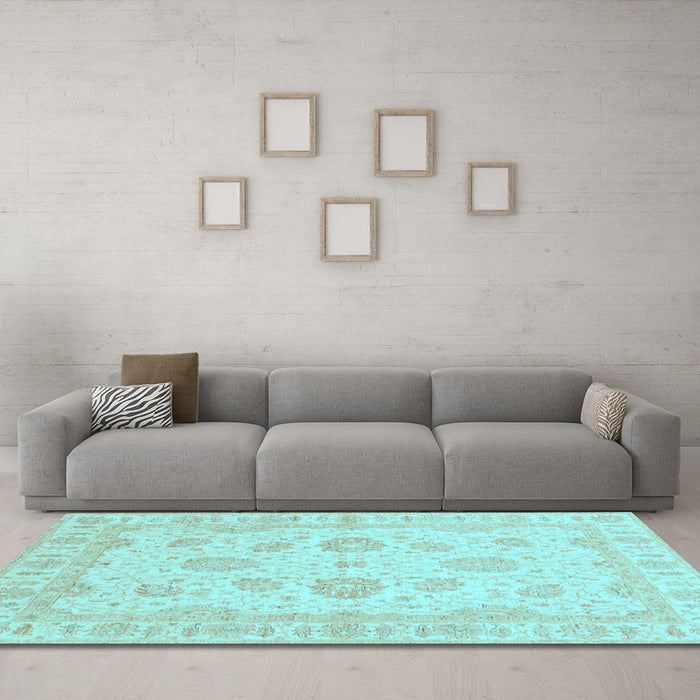 Machine Washable Oriental Light Blue Traditional Rug in a Living Room, wshabs3861lblu