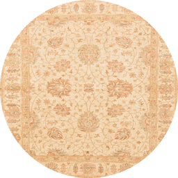 Round Abstract Brown Gold Oriental Rug, abs3861