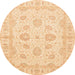 Round Abstract Brown Gold Oriental Rug, abs3861