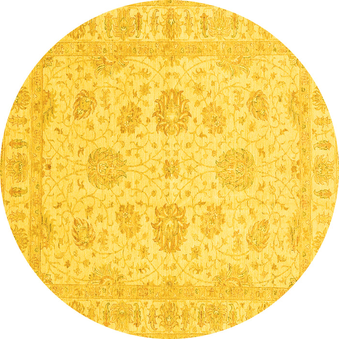 Round Machine Washable Oriental Yellow Traditional Rug, wshabs3861yw