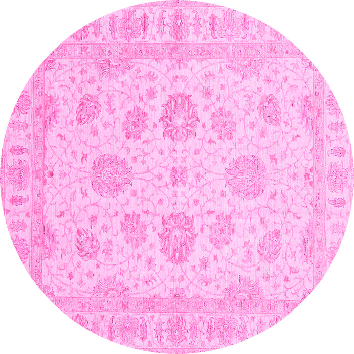 Round Machine Washable Oriental Pink Traditional Rug, wshabs3861pnk