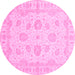 Round Machine Washable Oriental Pink Traditional Rug, wshabs3861pnk