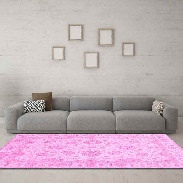 Machine Washable Oriental Pink Traditional Rug in a Living Room, wshabs3861pnk