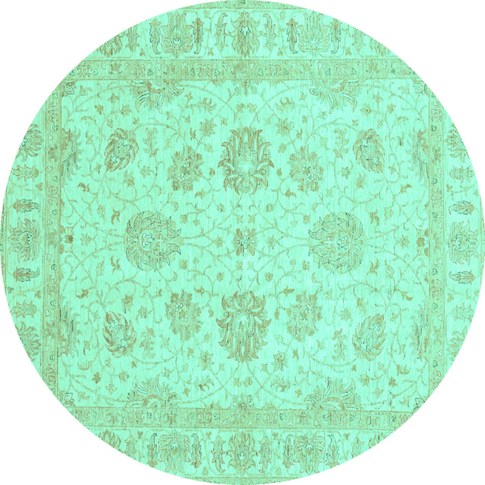 Round Machine Washable Oriental Turquoise Traditional Area Rugs, wshabs3861turq