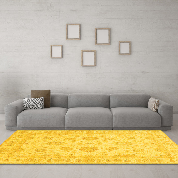 Machine Washable Oriental Yellow Traditional Rug in a Living Room, wshabs3861yw