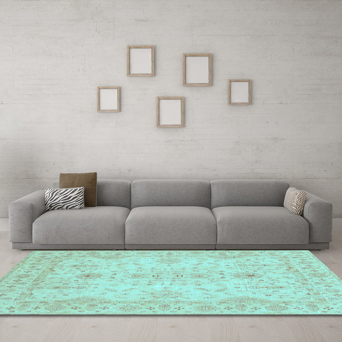 Machine Washable Oriental Light Blue Traditional Rug in a Living Room, wshabs3862lblu