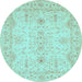 Round Machine Washable Oriental Light Blue Traditional Rug, wshabs3862lblu