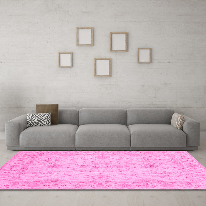 Machine Washable Oriental Pink Traditional Rug in a Living Room, wshabs3862pnk