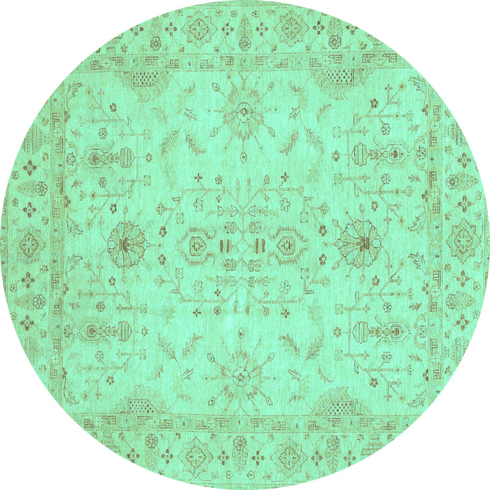 Round Machine Washable Oriental Turquoise Traditional Area Rugs, wshabs3862turq