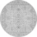 Round Machine Washable Oriental Gray Traditional Rug, wshabs3862gry