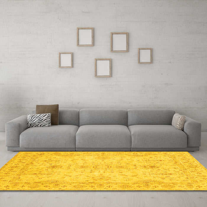Machine Washable Oriental Yellow Traditional Rug in a Living Room, wshabs3862yw