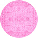 Round Machine Washable Oriental Pink Traditional Rug, wshabs3862pnk