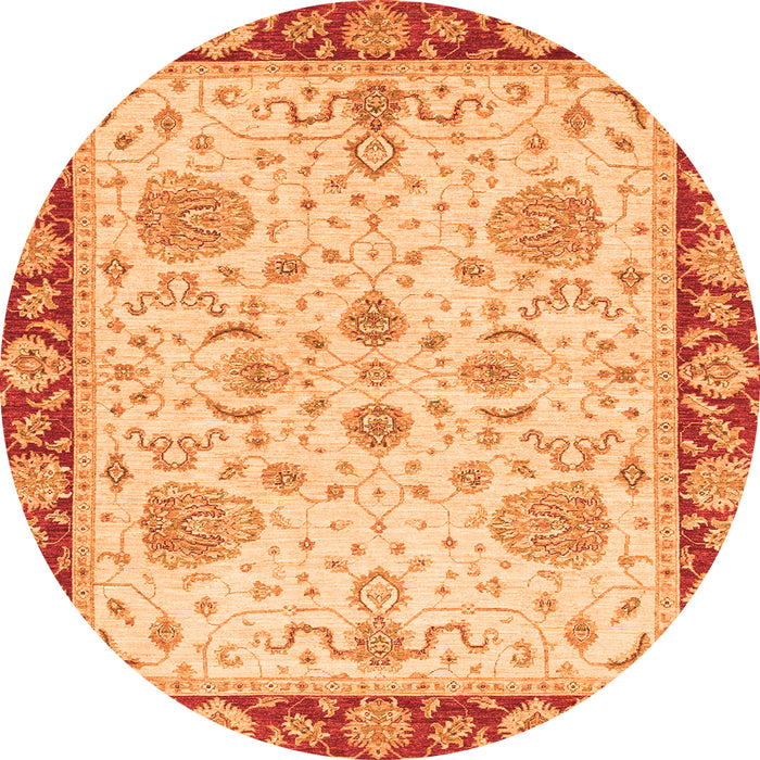 Round Machine Washable Oriental Orange Traditional Area Rugs, wshabs3863org