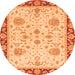 Round Machine Washable Oriental Orange Traditional Area Rugs, wshabs3863org