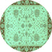 Round Machine Washable Oriental Turquoise Traditional Area Rugs, wshabs3863turq