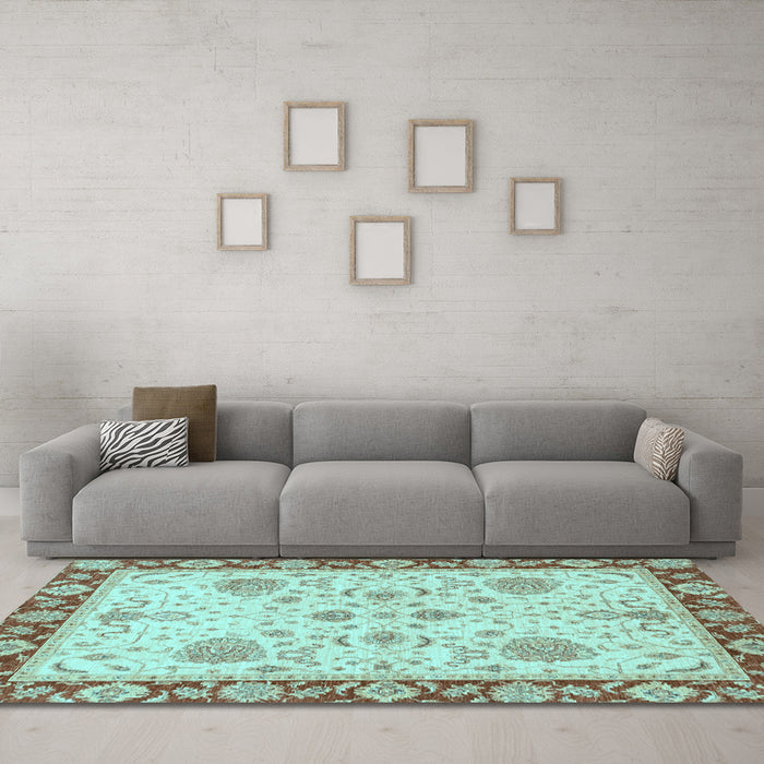 Machine Washable Oriental Light Blue Traditional Rug in a Living Room, wshabs3863lblu