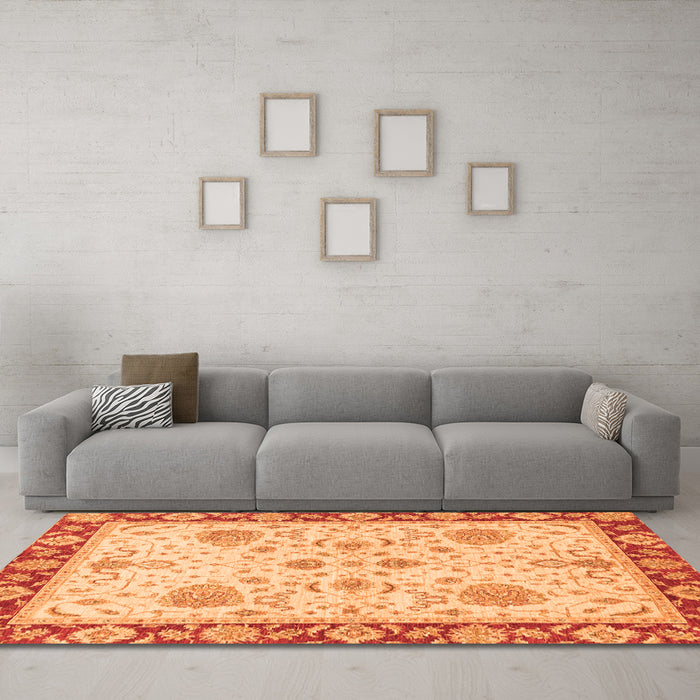 Machine Washable Oriental Orange Traditional Area Rugs in a Living Room, wshabs3863org