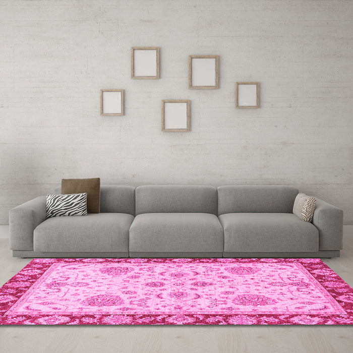 Machine Washable Oriental Pink Traditional Rug in a Living Room, wshabs3863pnk