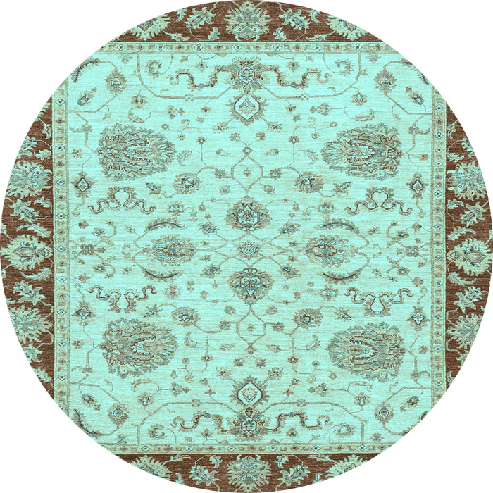 Round Machine Washable Oriental Light Blue Traditional Rug, wshabs3863lblu