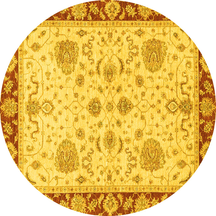 Round Machine Washable Oriental Yellow Traditional Rug, wshabs3863yw