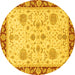 Round Machine Washable Oriental Yellow Traditional Rug, wshabs3863yw