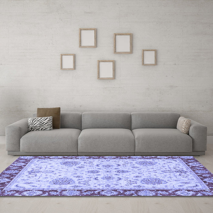 Machine Washable Oriental Blue Traditional Rug in a Living Room, wshabs3863blu