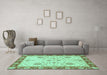 Machine Washable Oriental Turquoise Traditional Area Rugs in a Living Room,, wshabs3863turq