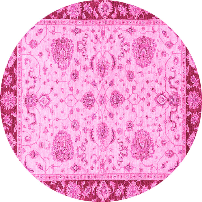 Round Machine Washable Oriental Pink Traditional Rug, wshabs3863pnk