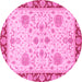 Round Machine Washable Oriental Pink Traditional Rug, wshabs3863pnk