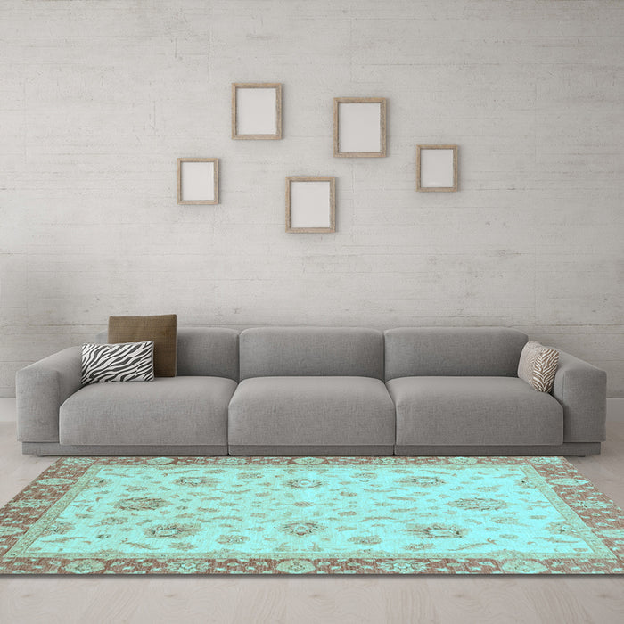 Machine Washable Oriental Light Blue Traditional Rug in a Living Room, wshabs3864lblu