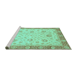Sideview of Machine Washable Oriental Turquoise Traditional Area Rugs, wshabs3864turq