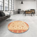 Round Machine Washable Abstract Indian Saffron Orange Rug in a Office, wshabs3864